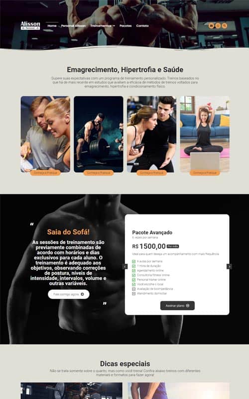 Modelo de site para personal trainer, preparadores físicos, academias e educadores físicos