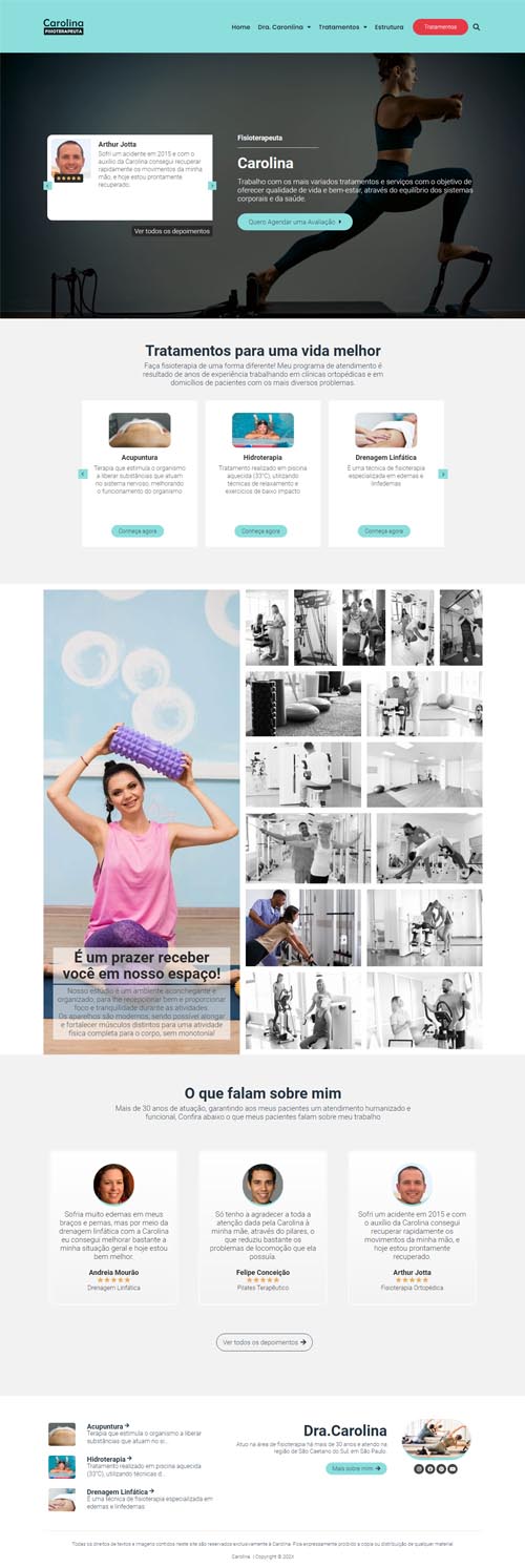 Modelo de site para fisioterapeutas, clínicas de fisioterapia e studios de pilates