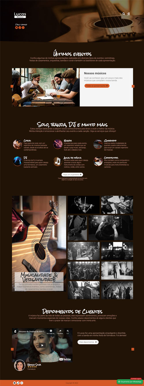 Modelo de site para músicos, cantores, DJ’s, instrumentistas ou banda de música