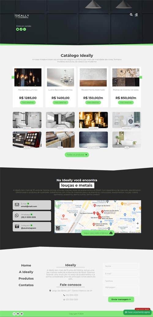 Modelo de site com Catálogo para empresas de materiais de construção e acabamentos