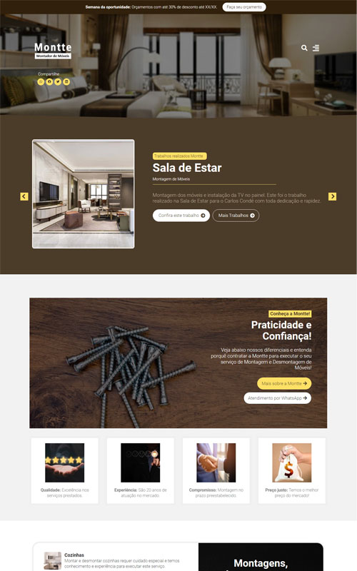 Modelo de Site para montador de móveis, marcenarias, empresas de móveis planejados e marceneiro autônomo
