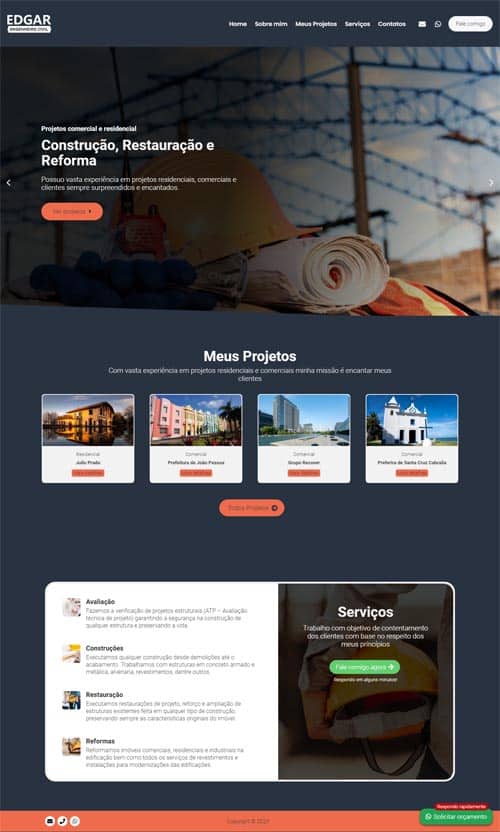 Modelo de site para engenheiro civil, escritórios e empresas de engenharia civil