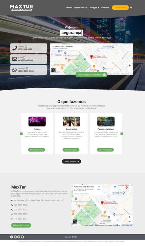 Modelo de site para empresas de viagens, transporte de pessoas, vans, escolares