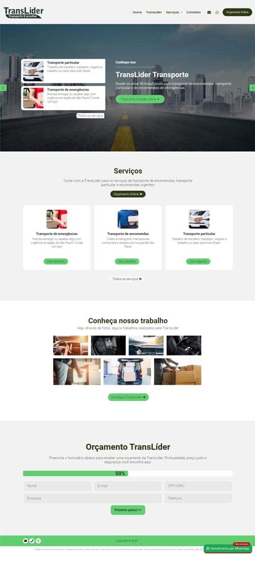 Modelo de site para profissional do transporte particular, transfers, translado e de encomendas